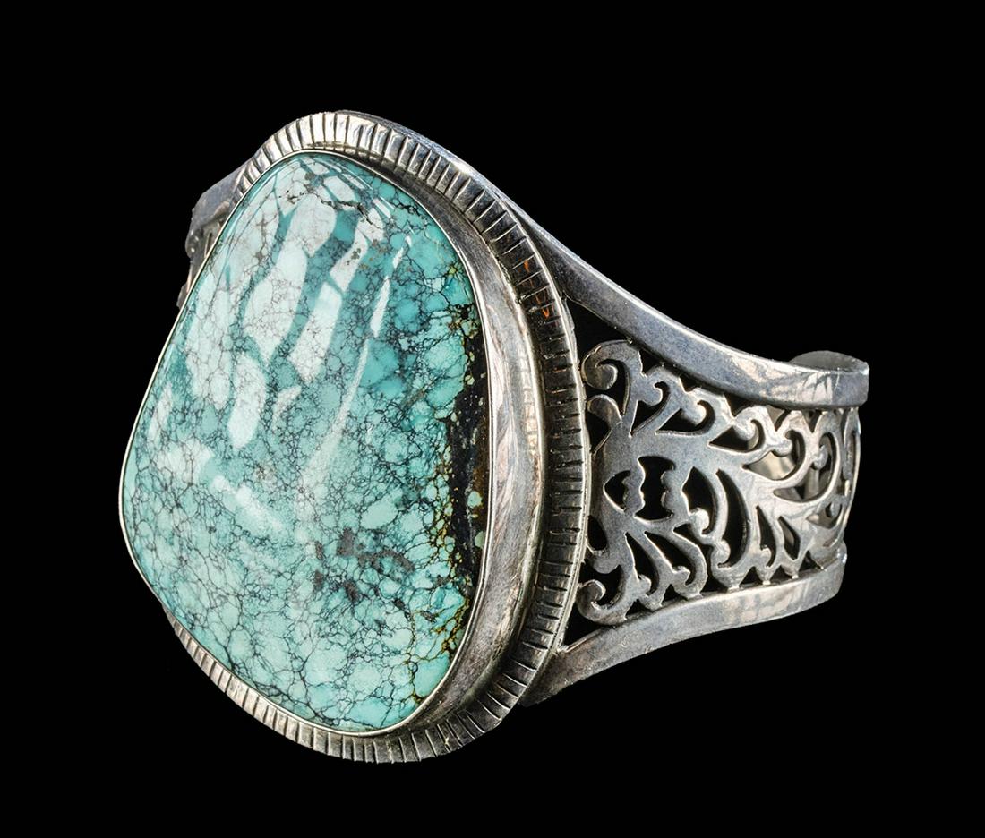 20th C. Silver Bracelet w/ Birdseye Kingsman Turquoise (1 of 3)