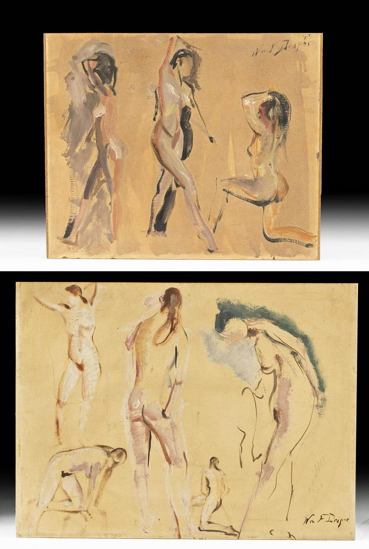Lot of 2 William Draper Paintings - Female Nudes, 1950s (1 of 7)