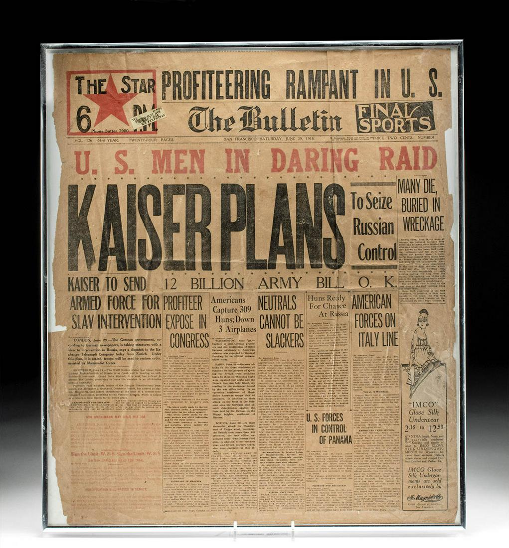 1918 USA WWI Newspaper, San Francisco "The Bulletin" (1 of 3)