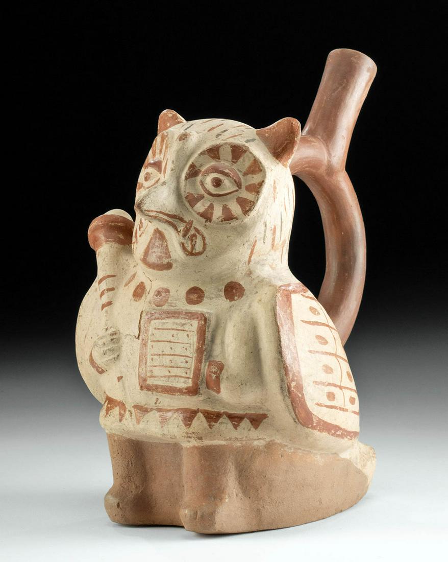 Moche Bichrome Owl Warrior Stirrup TL'd, ex-Museum (1 of 5)