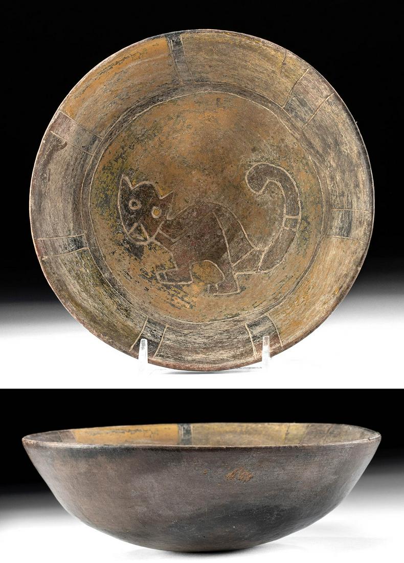 Paracas Polychrome Bowl Incised Feline, ex-Museum (1 of 6)