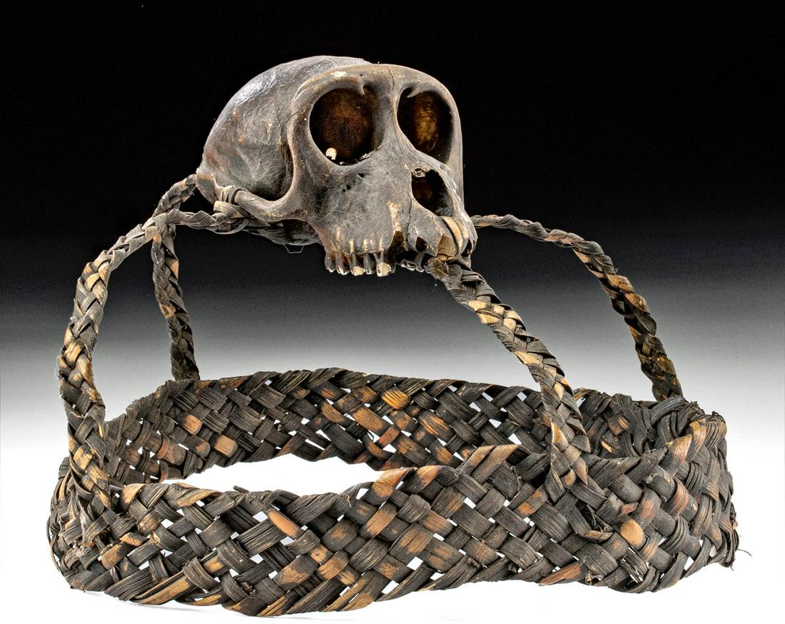 20th C. Philippine Rattan Headdress w/ Monkey Skull (1 of 5)