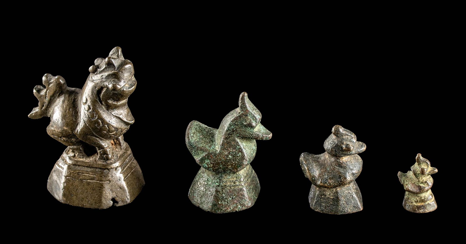Four Early 19th C. Burmese Leaded Bronze Opium Weights (1 of 4)