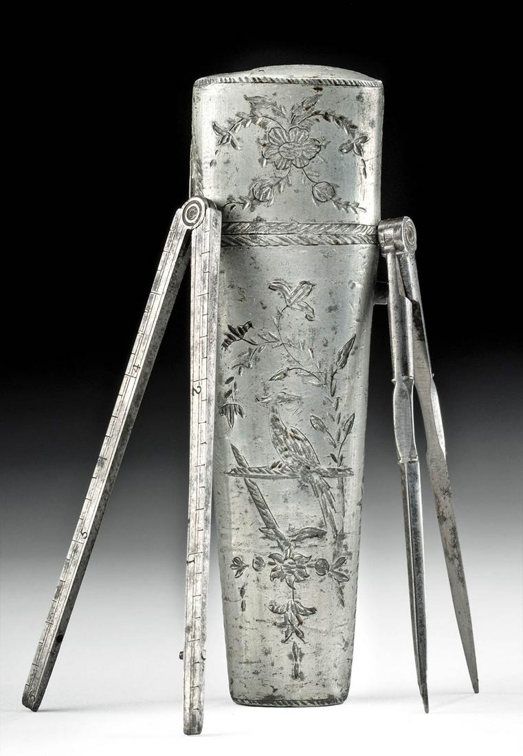 18th C. English Tin & Metal Drafting Etui w/ Tools (1 of 3)