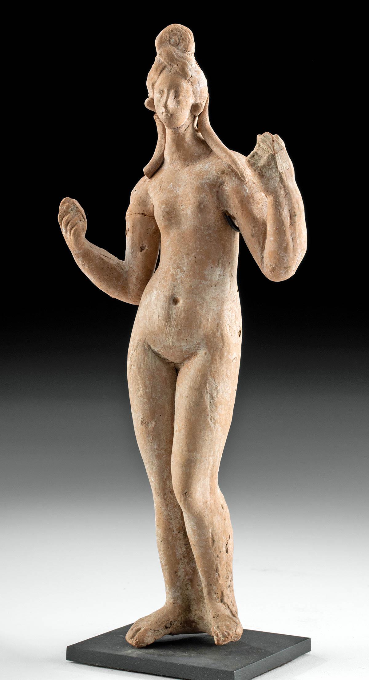 Canosan Terracotta Figure Aphrodite Rising From Sea: Magna Graecia, Apulia, Canosan Hellenistic Period, ca. 3rd century BCE. A stunning mold-made pottery figure of Aphrodite (Roman Venus), the Greek goddess of beauty, love, pleasure, and procreation, st