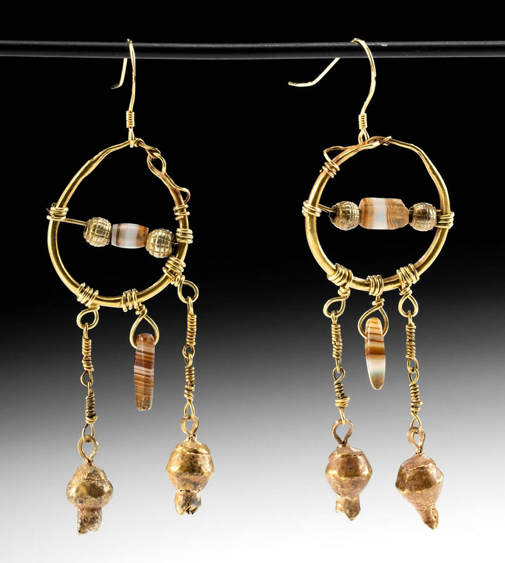 Roman Gold & Agate Earrings w/ Gold Pomegranate Beads (1 of 2)