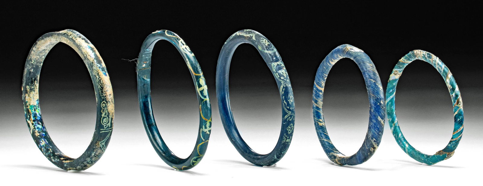 5 Roman / Byzantine Glass Bracelets - Blue & Silver (1 of 3)