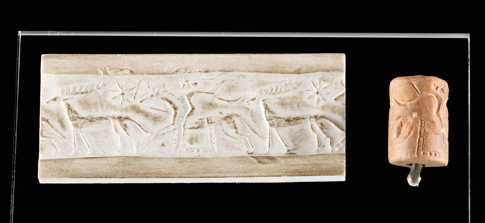 Sasanian Stone Cylinder Seal Bead Equestrian & Stag (1 of 5)