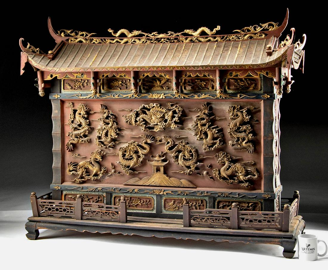 Huge 19th C. Chinese Qing Dynasty Wood Buddhist Altar (1 of 4)