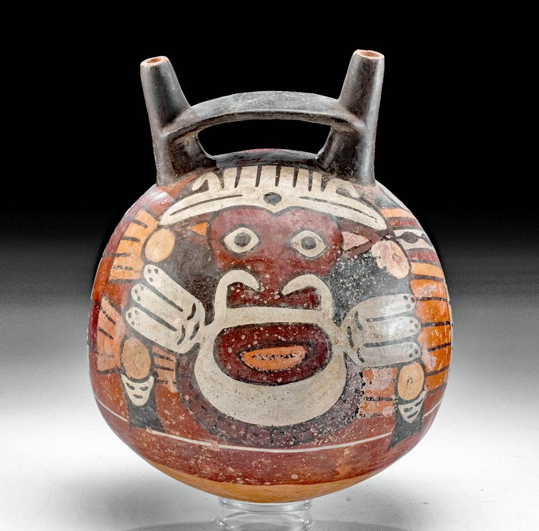 Nazca Polychrome Bridge Spout Vessel w/ Mythical Being (1 of 4)