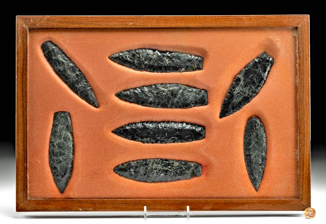 8 Colima Obsidian Spear Tips (framed) (1 of 2)
