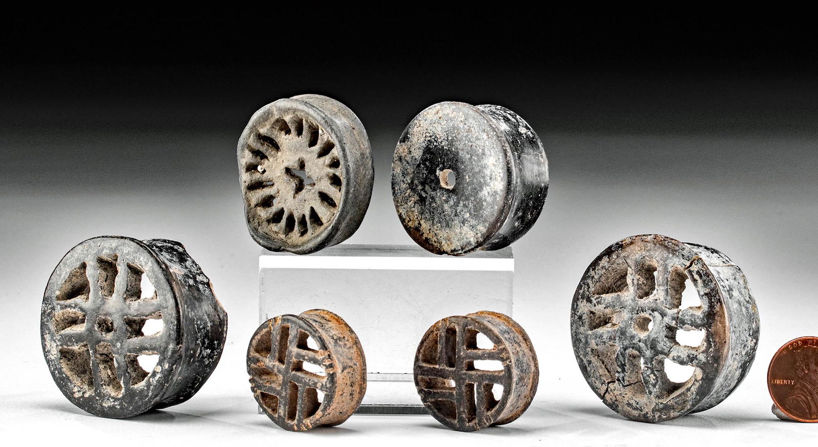 6 Colima Blackware Earspools w/ Open Designs (1 of 3)