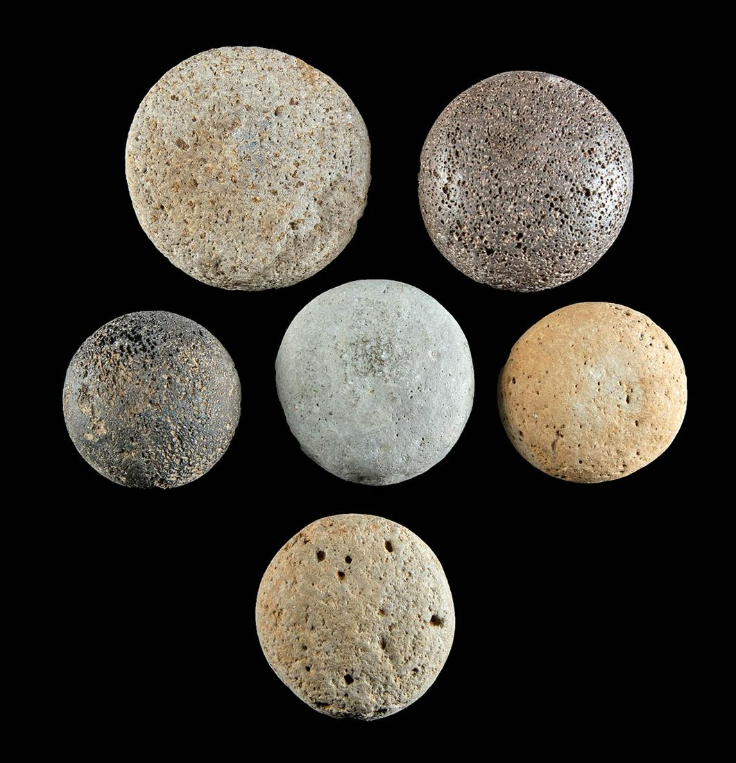 16th C. Pre-Contact Hawaiian 'Ulu Maika Game Stones (6) (1 of 2)