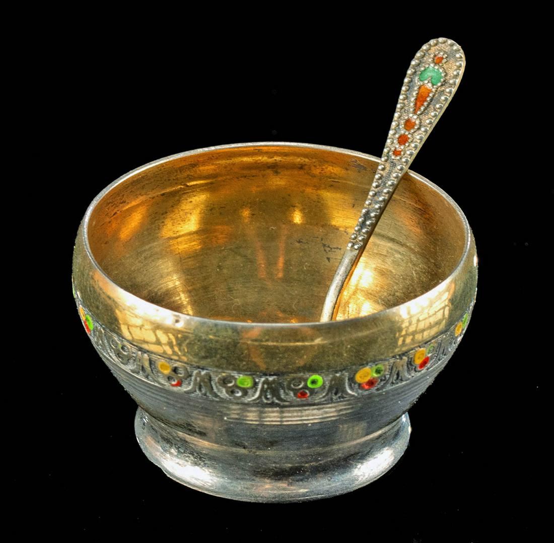 19th C. Russian Gilt Silver Enamel Cloisonne Salt Dish (1 of 4)