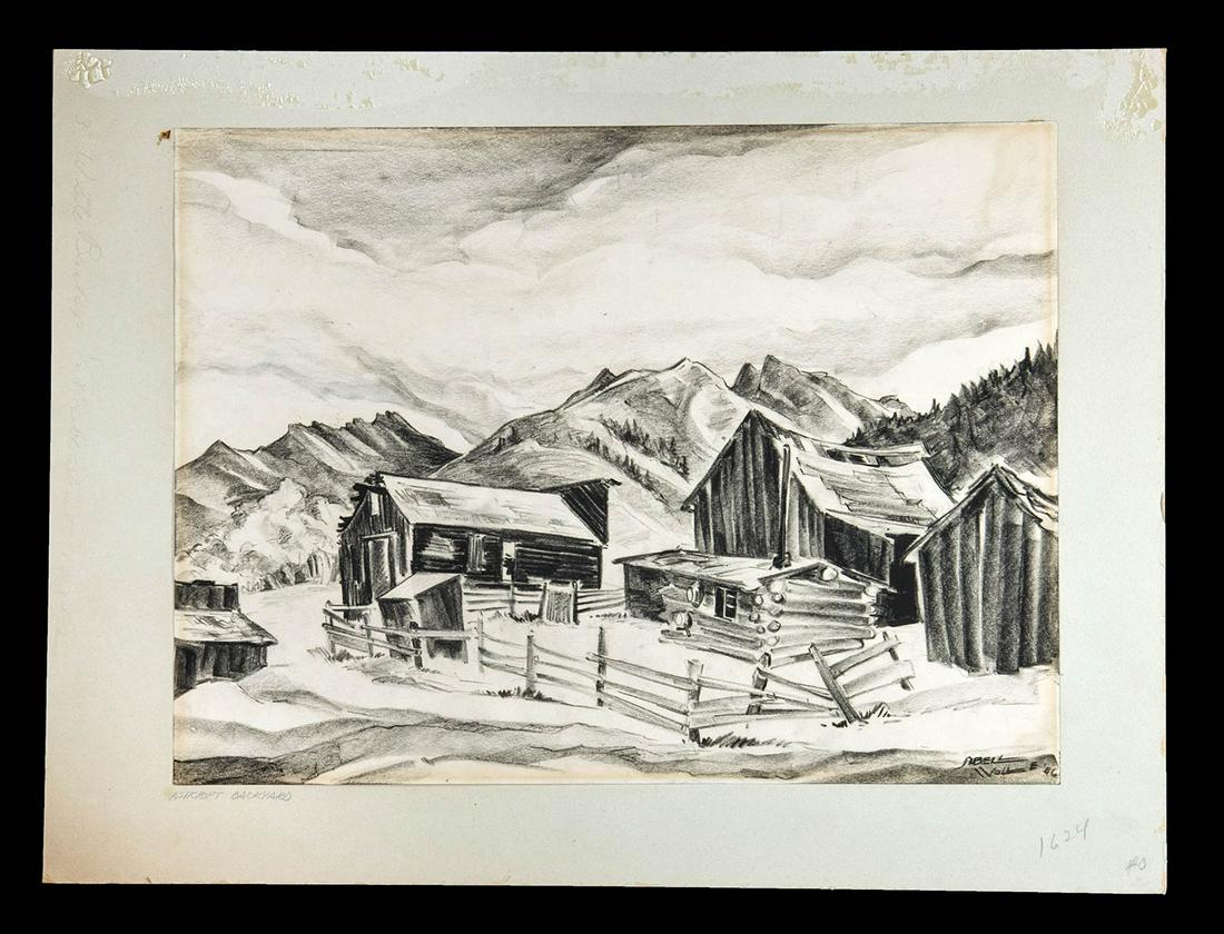 Signed Sibell Wolle Drawing "Ashcroft Backyard", 1946 (1 of 4)