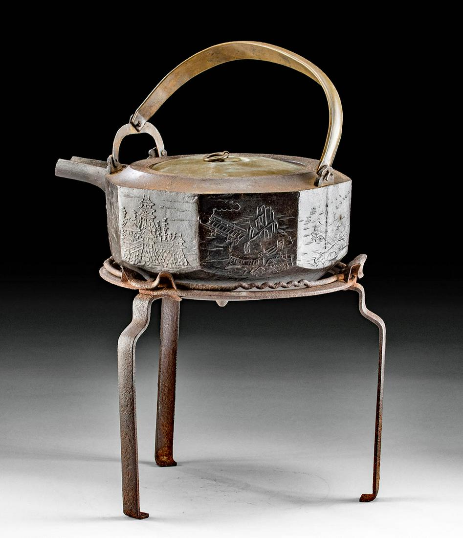 Japanese Meiji Cast Iron / Brass Kettle + Brazier (1 of 7)