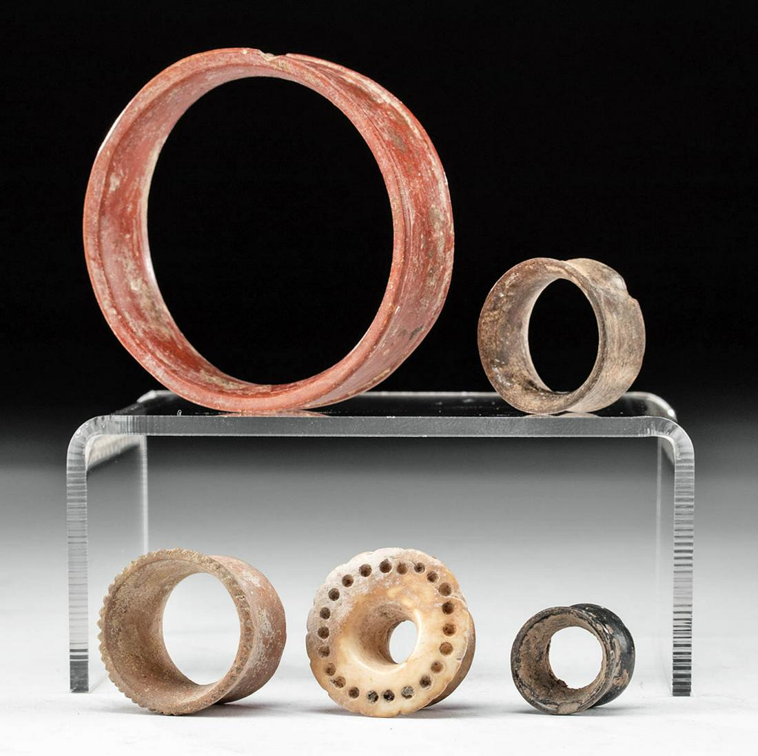 5 Fine Colima Pottery & Stone Ear Spools (1 of 3)