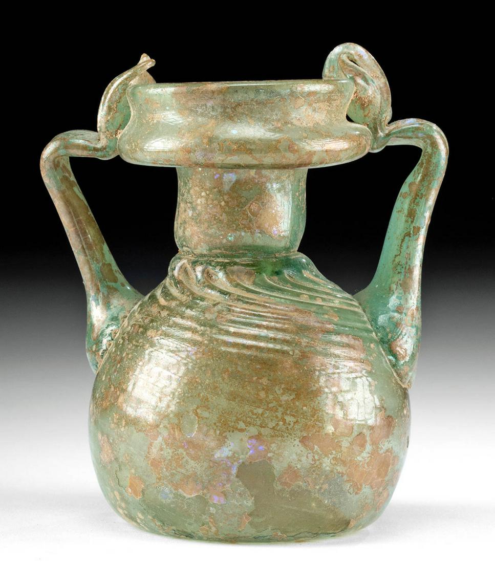 Roman Glass Sprinkler Jar w/ Trail Handles (1 of 4)