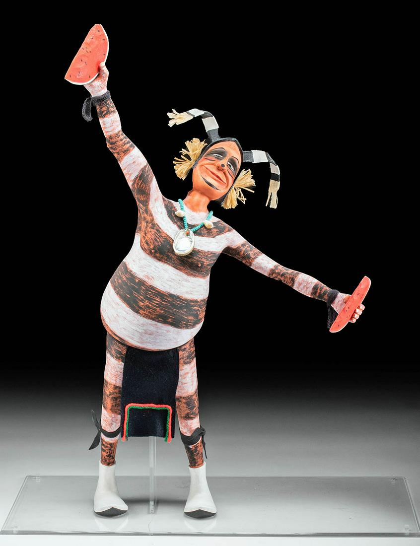 Signed 20th C. Hopi Wood Koshare Kachina, Walter Howato (1 of 4)