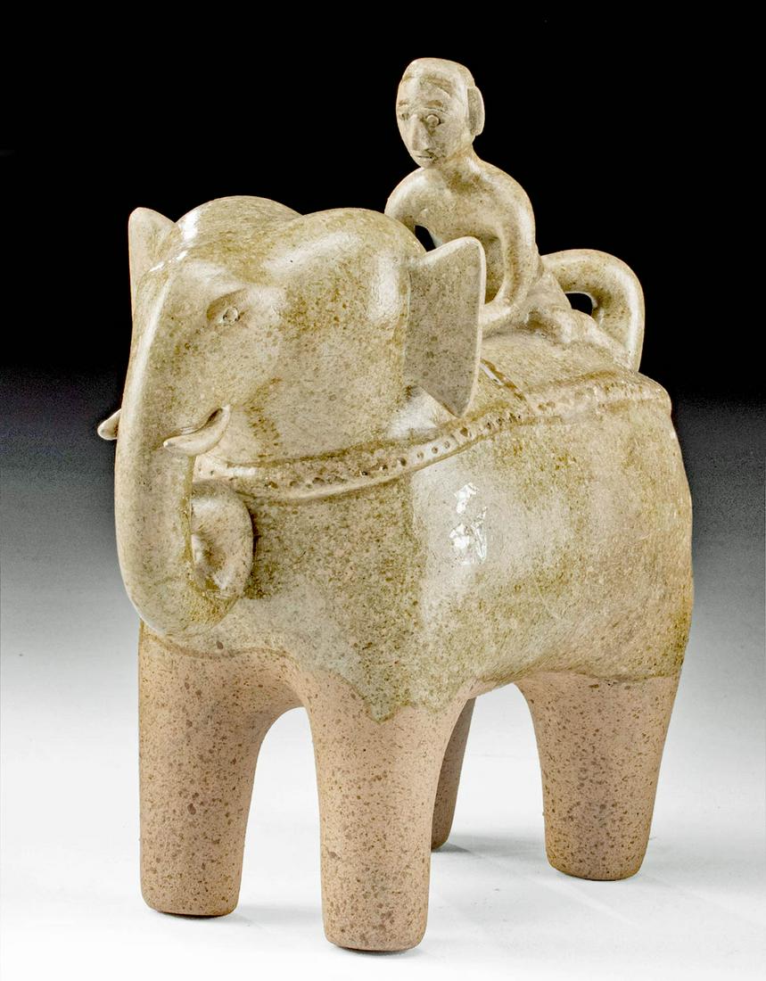 Thai Sawankhalok Glazed Pottery Elephant & Rider (1 of 4)