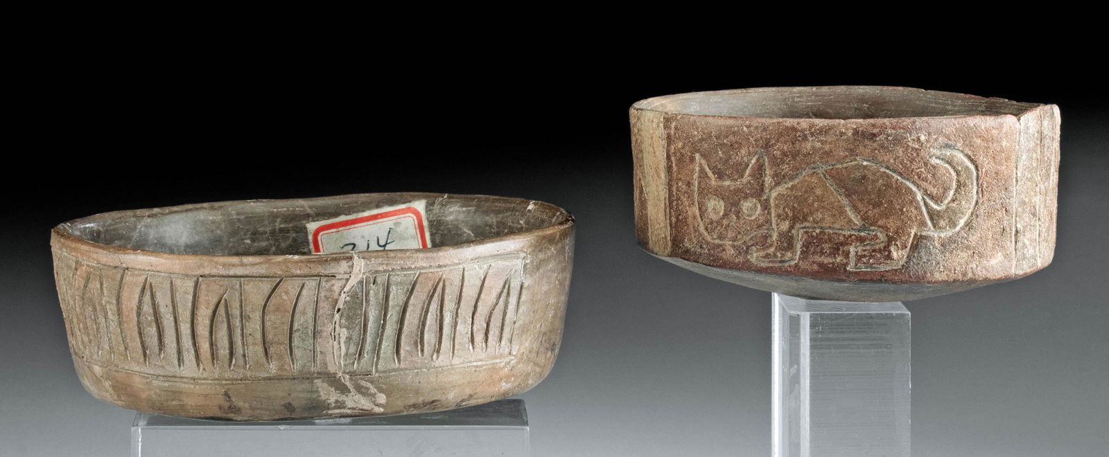 Pair of Paracas Pottery Bowls w/ Incised Patterns (1 of 4)
