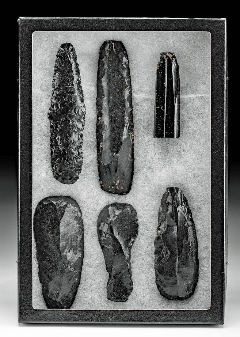 Lot of 6 Colima Obsidian Tools & Core (1 of 3)