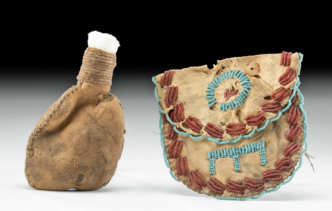 19th C. Native American Lakota Leather & Bead Pouches (1 of 3)