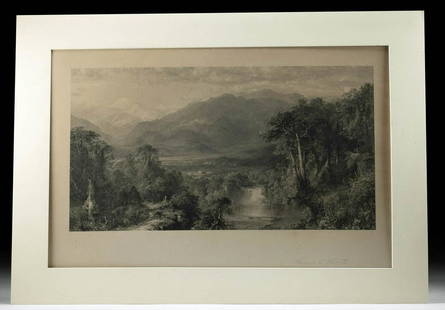 Signed Proof - Frederic Church's Heart of the Andes: Artist: Frederic Edwin Church (American, 1826-1900). Engraver: William Forrest (Scottish, 1805-1889). "The Heart of the Andes" steel engraving on heavy wove paper. "Published by J. McCLure, 1st May,