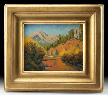 R. Grogan Painting - Wasatch Mountains, Utah (2001): Robert Grogan (American, 20th-21st century) . "Fall Reflections" oil on canvas, 2001. Signed by the artist on the lower right. A beautiful landscape painting depicting a tranquil view of the Wasatch M