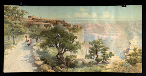 Louis Aikin "El Tovar" Chromolithograph, 1906: Louis Benton Aikin (American, 1868-1913). "El Tovar - Grand Canyon - Arizona" chromolithograph, 1906. Signed "Louis Aikin - Grand Canyon - 1906" in the plate on the lower left. Louis Aikin's early