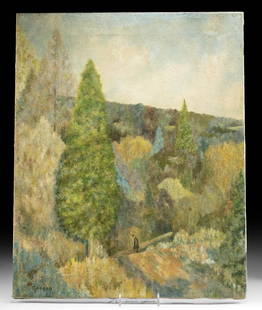 20th C. Fairfield Gordon Coogan Landscape Painting: Fairfield Gordon Coogan (American, b. 1924). Untitled landscape. Oil on canvas, mid 20th c. Signed "Coogan" on lower left. A breathtaking landscape by Maine artist Fairfield Gordon Coogan. The composi