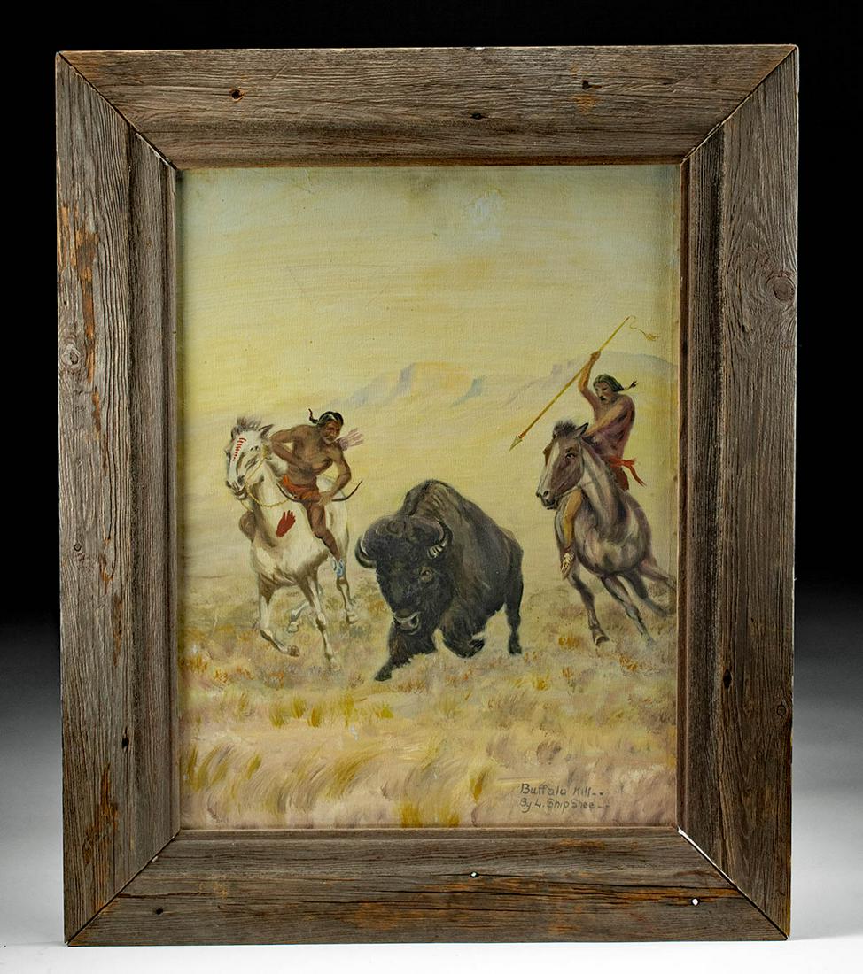 1930s Signed L. Shipshee Painting - Buffalo Kill (1 of 3)