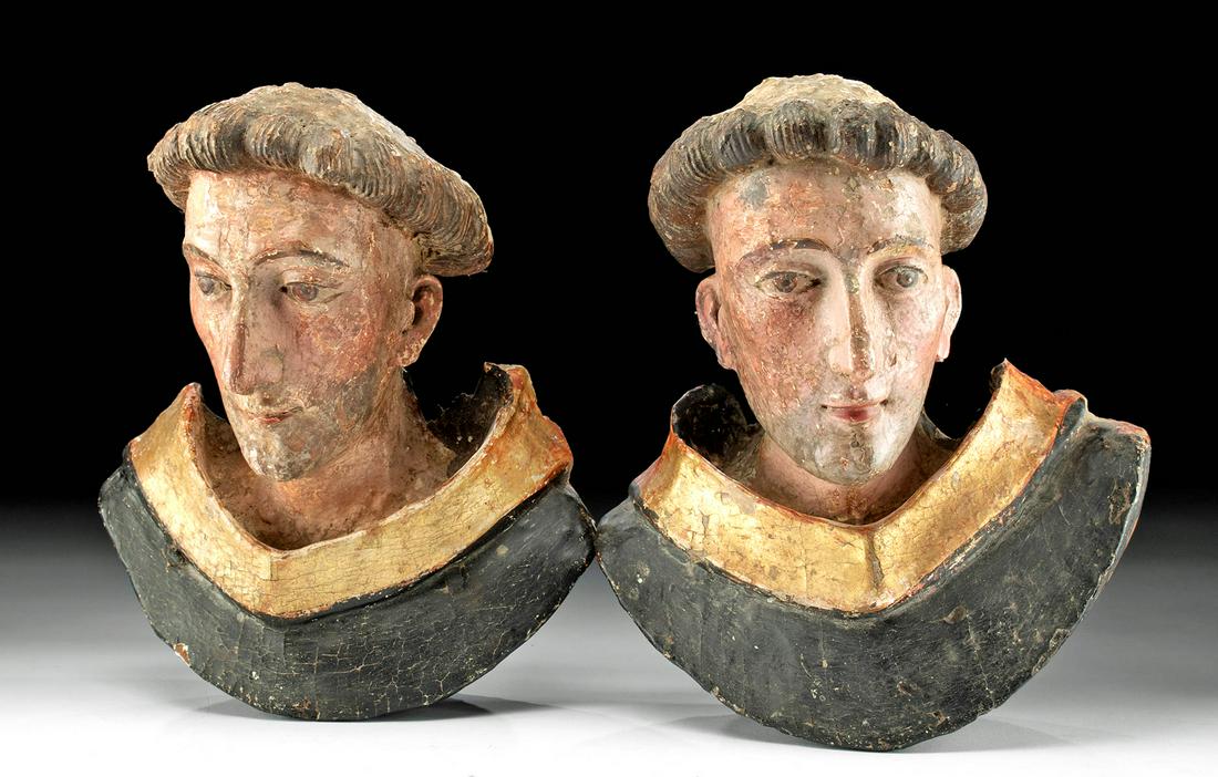 Pair of 17th C. European Wood Saint Wall Hangings (1 of 3)