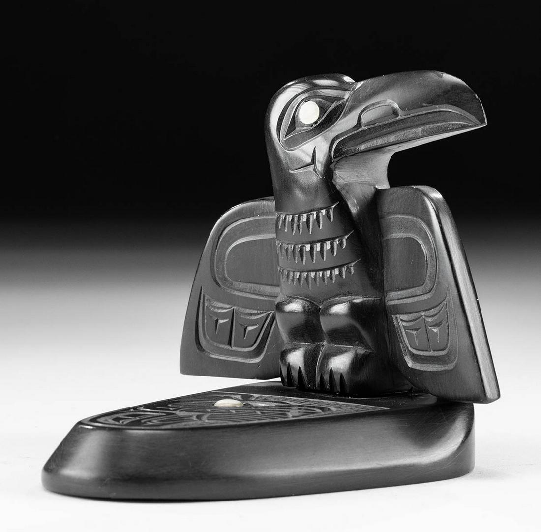 20th C. Haida Argillite Raven & Bear by Glen Pollard (1 of 5)