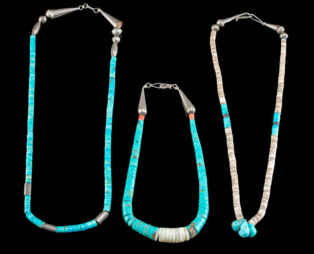 20th C. Pueblo Turquoise & Silver Heishi Necklaces (3) (1 of 3)
