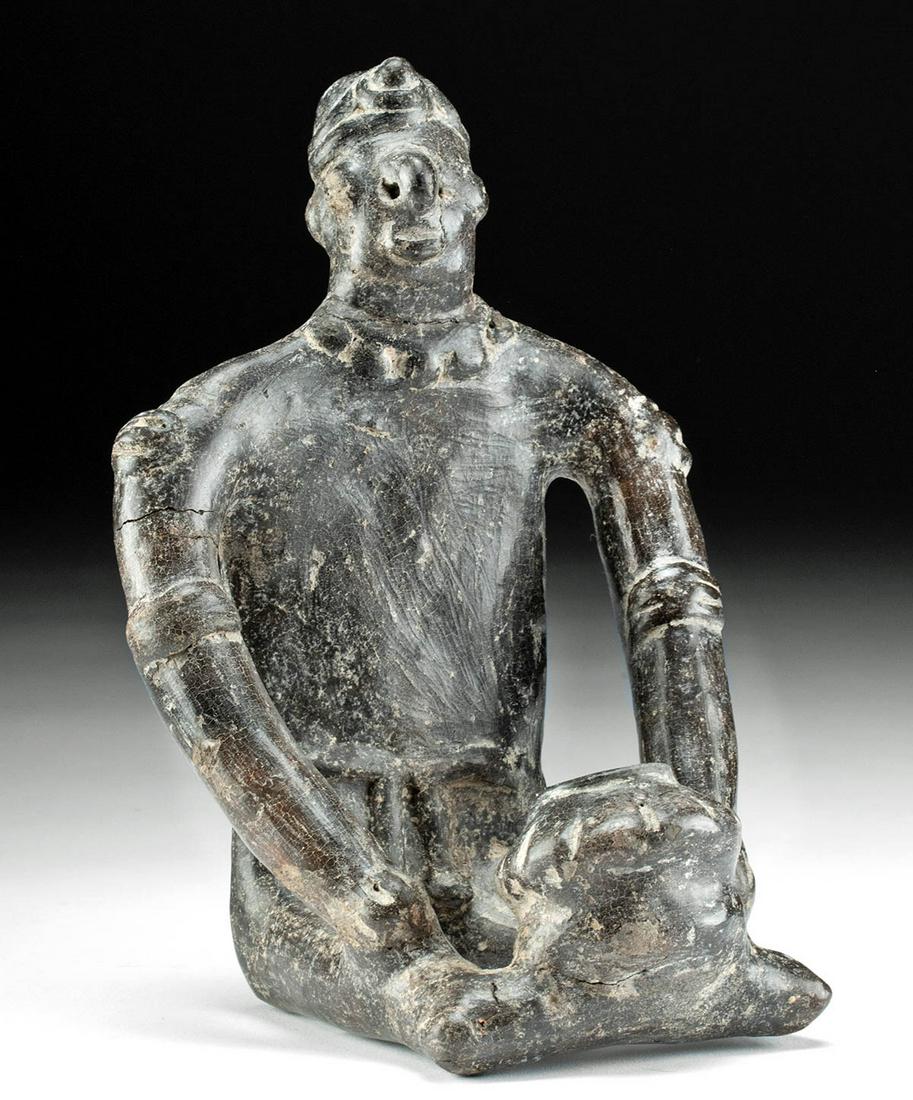 Colima Blackware Pottery Seated Figure w/ Jar (1 of 4)