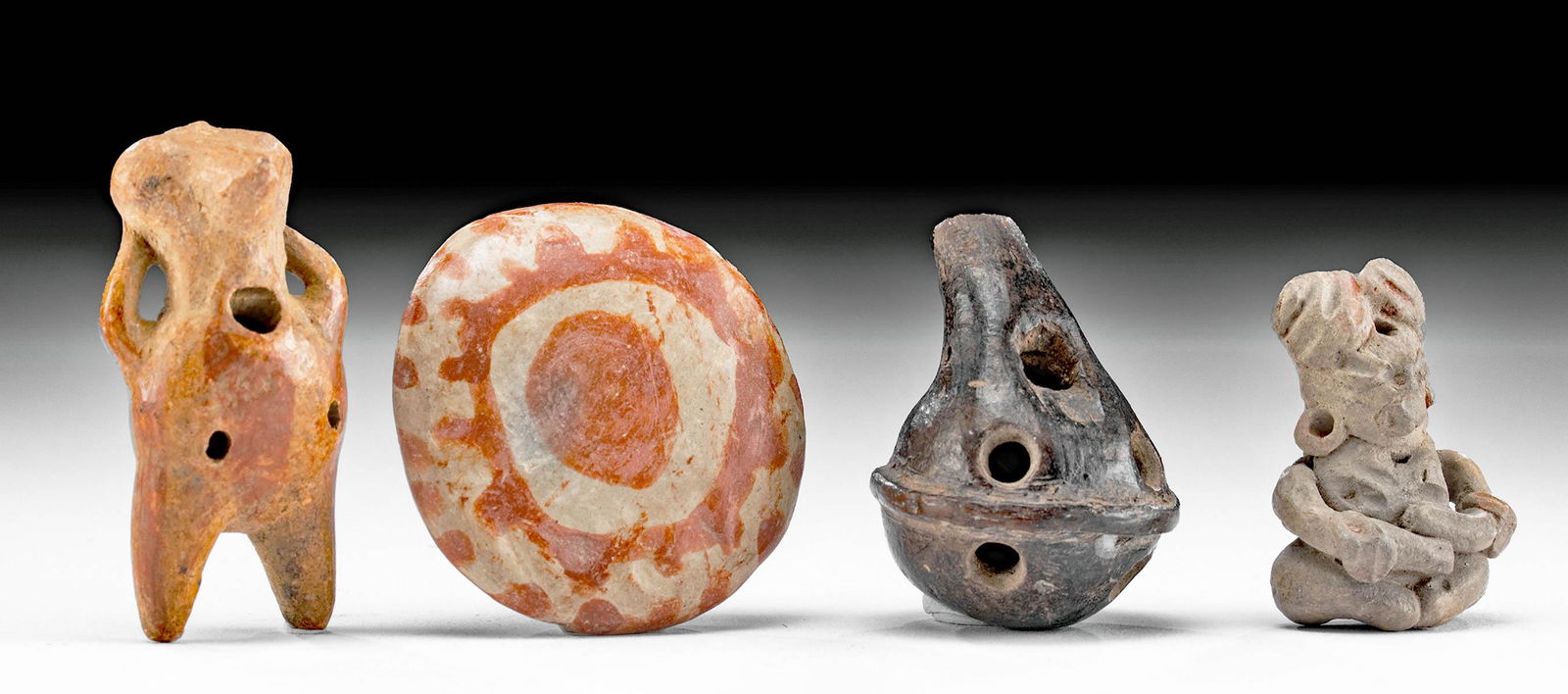 4 West Mexico Pottery Miniatures w/ 2 Whistles (1 of 3)