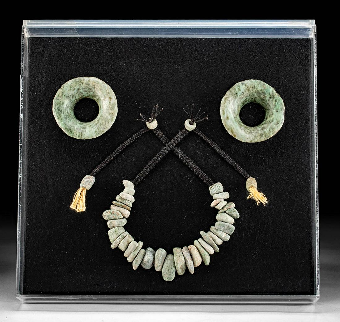 Maya Jade Necklace + 2  Jadeite Earspools, ex-Harner (1 of 5)