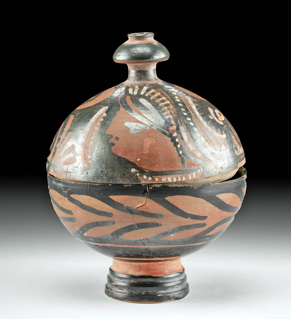 Apulian Pottery Red-Figure Globular Lidded Pyxis (1 of 5)