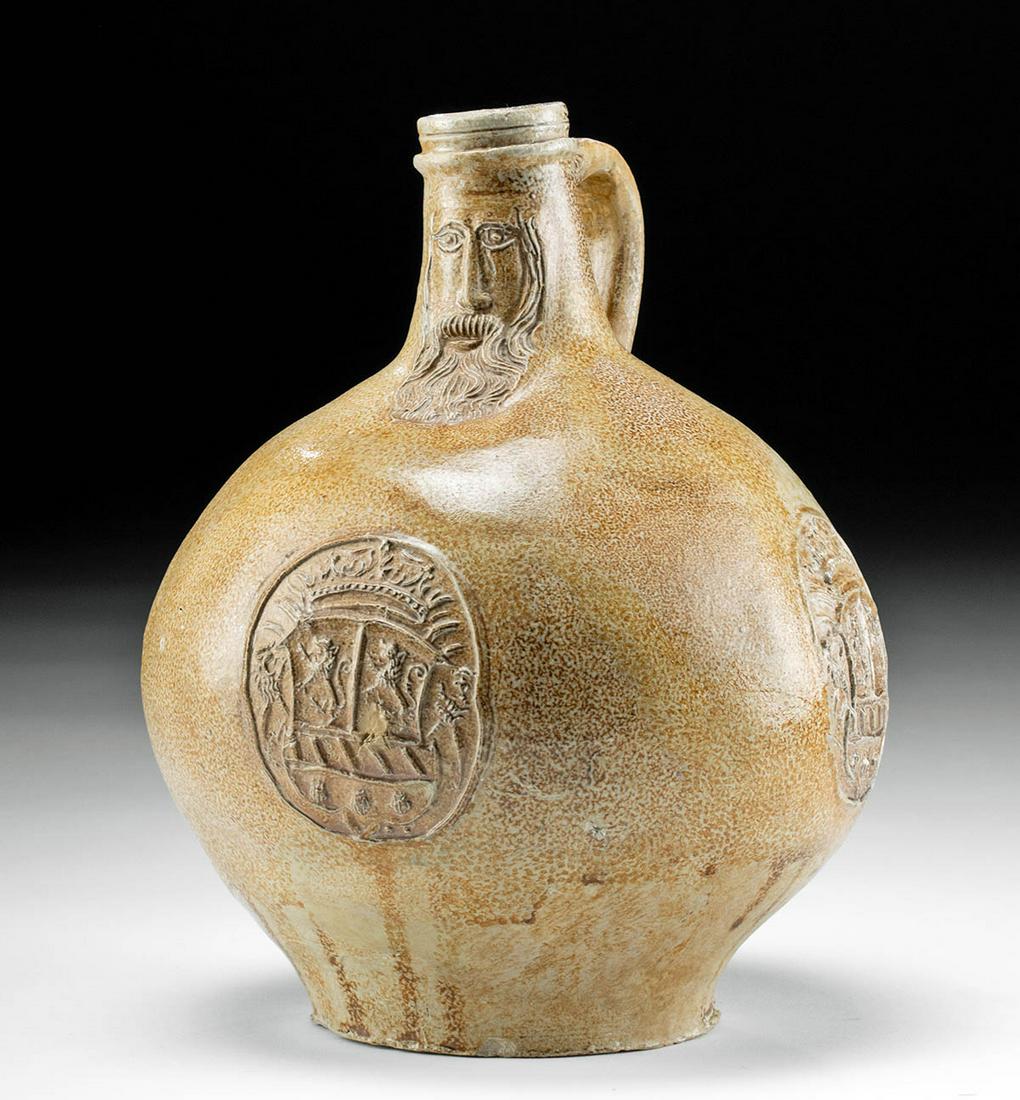 16th C. German Salt-Glazed Stoneware Bellarmine Jug (1 of 4)