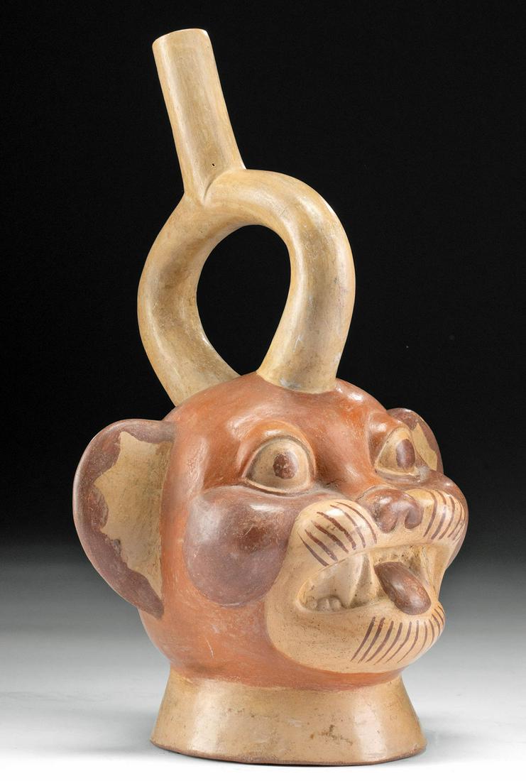 Moche Polychrome Jaguar Stirrup Vessel w/ TL, ex-Museum (1 of 4)