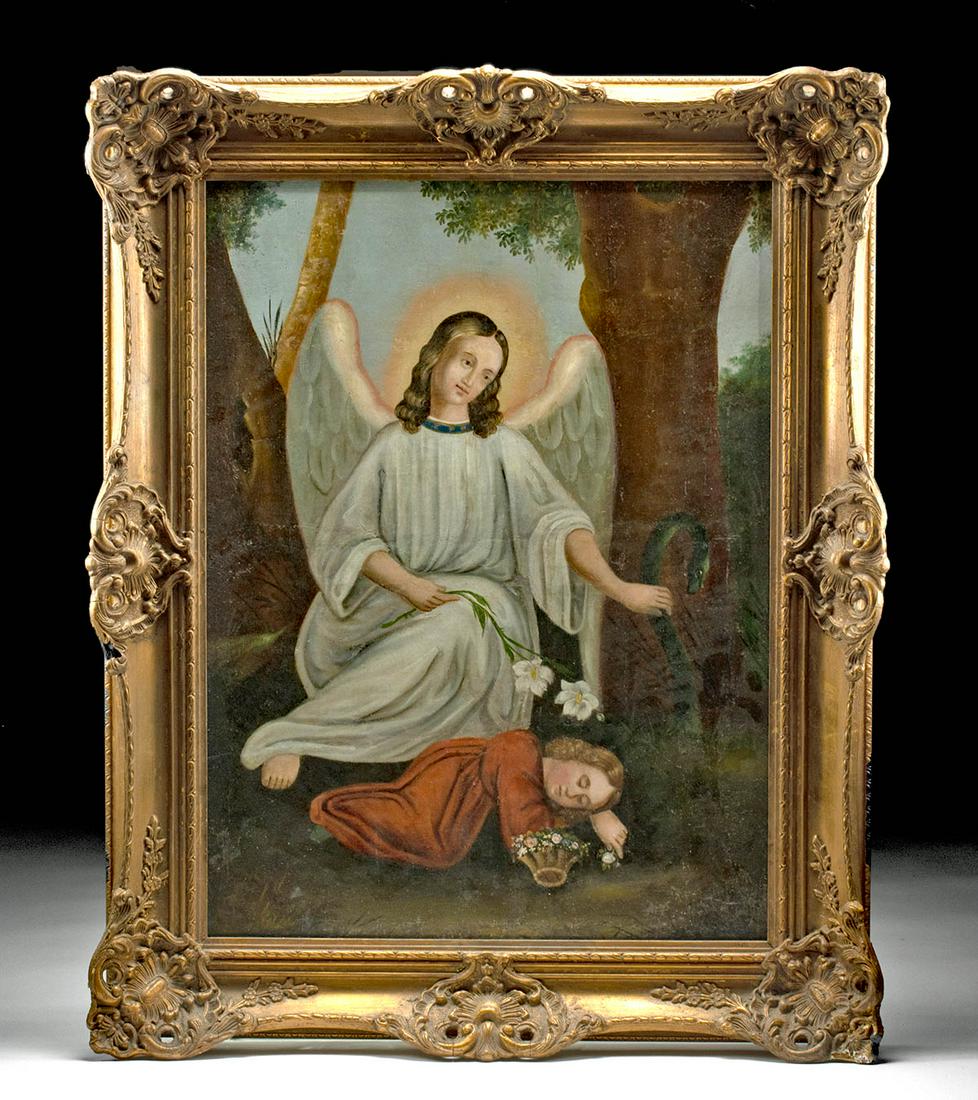 19th C. Mission Painting of Gabriel & Dreaming Child (1 of 3)