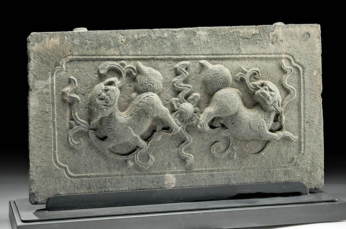 Massive Chinese Ming Dynasty Stone Panel w/ Foo Dogs (1 of 5)