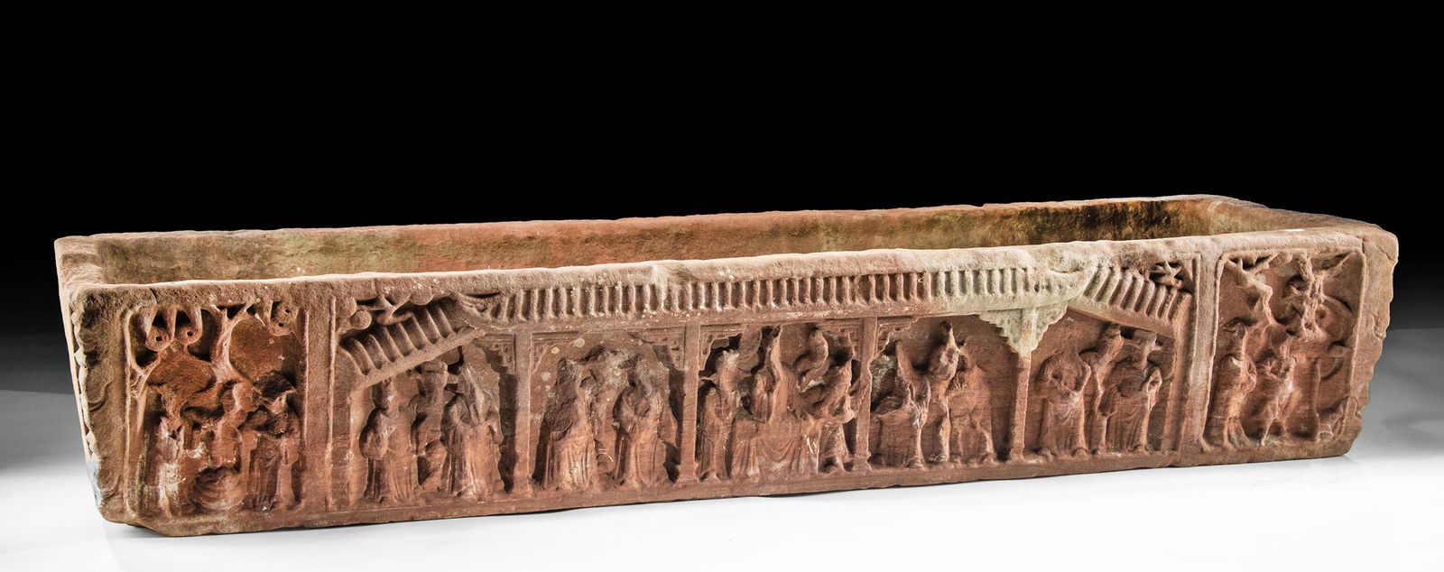 Chinese Ming Sandstone Rectangular Vessel - Sea Life (1 of 10)