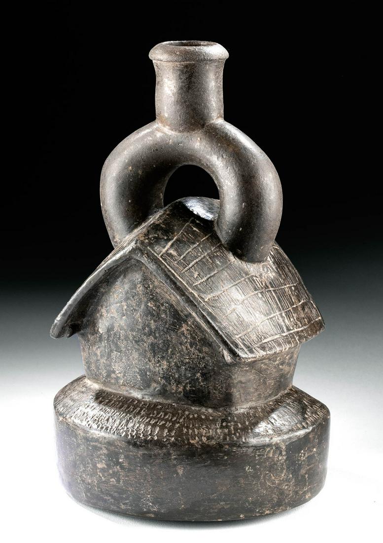 Classic Chavin Brownware Stirrup Vessel - House (1 of 6)