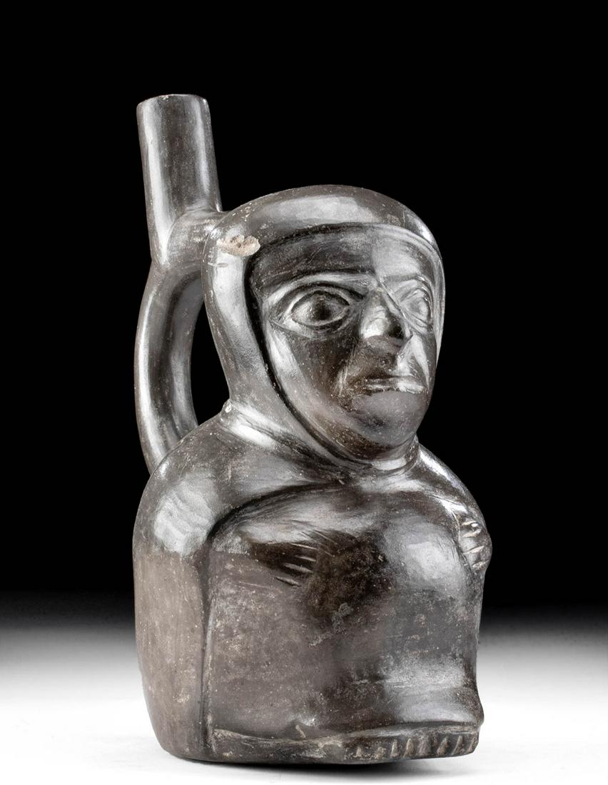 Moche Blackware Seated Figural Stirrup Vessel (1 of 5)