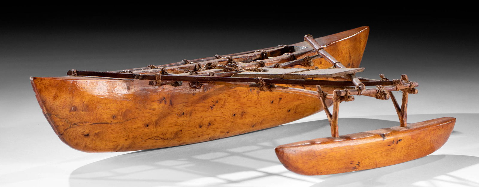 20th C. Yap Caroline Islands Wood Outrigger Canoe Model (1 of 5)