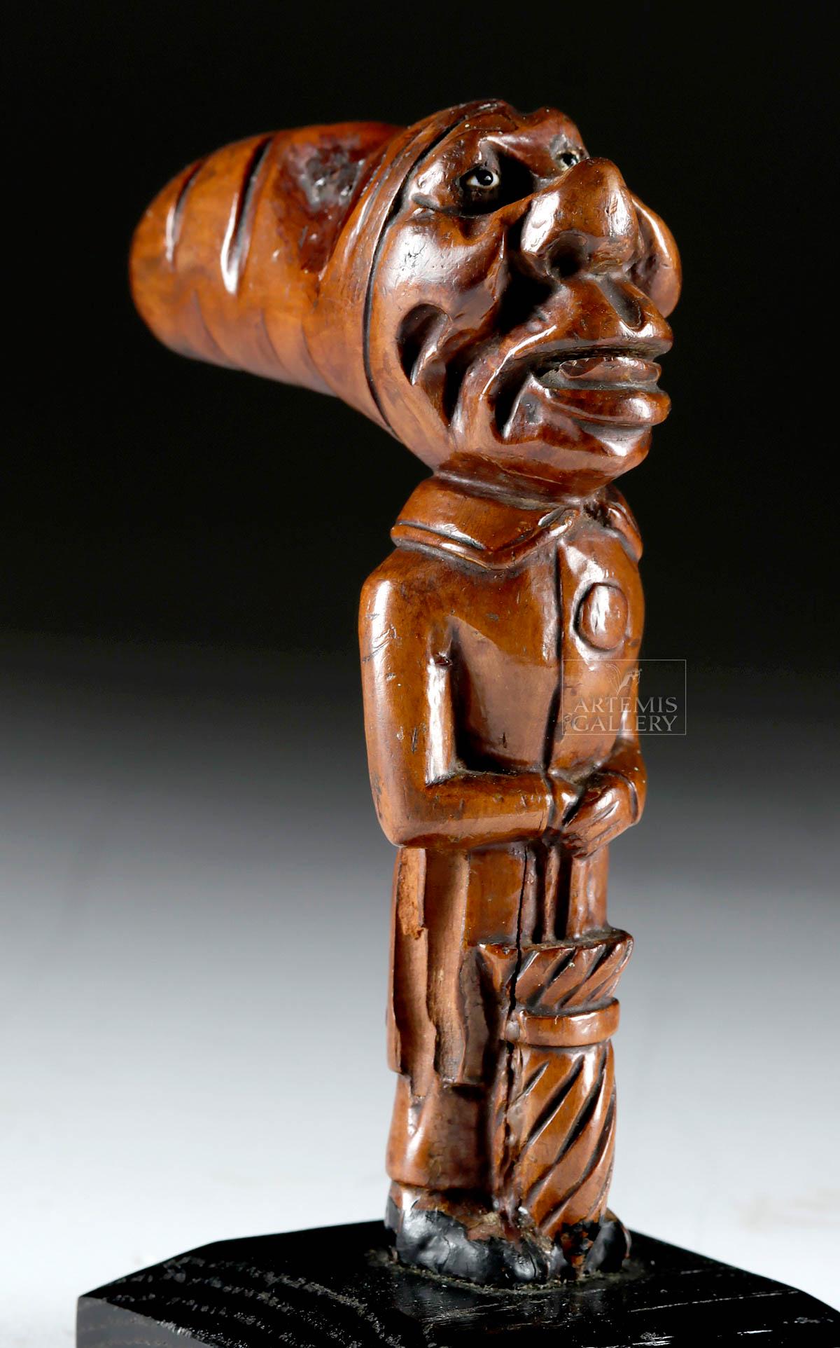 19th C. American Wood Figural Walking Cane Handle (1 of 4)