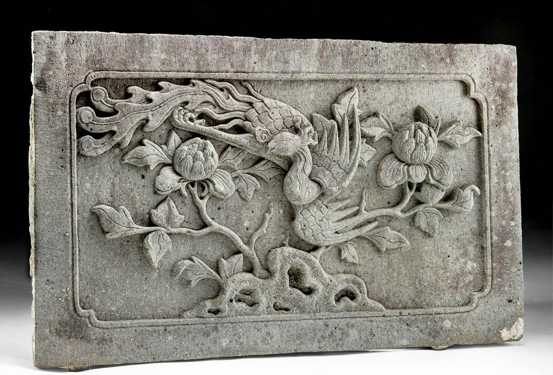 Massive Chinese Ming Dynasty Stone Panel w/ Phoenix (1 of 4)