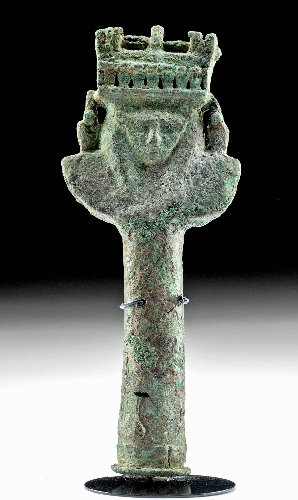 Romano-Egyptian Bronze Sistrum Handle w/ Hathor (1 of 3)
